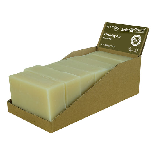 7 Naked & Naturals cleansing bars with a cardboard holder on a white background