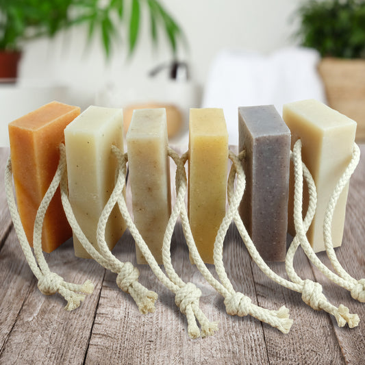 6 Pack - Natural Soap On A Rope - 'Full Range' 6 x 125g