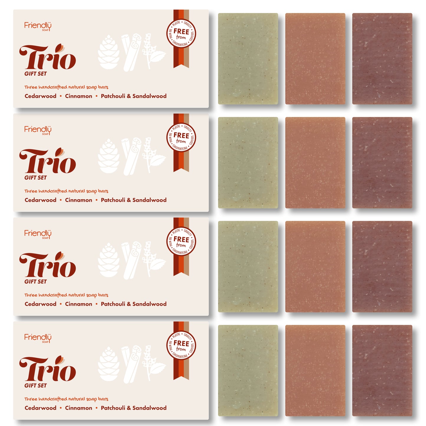 4 Pack - Trio Gift Sets - Cedarwood, Cinnamon, Patchouli & Sandalwood