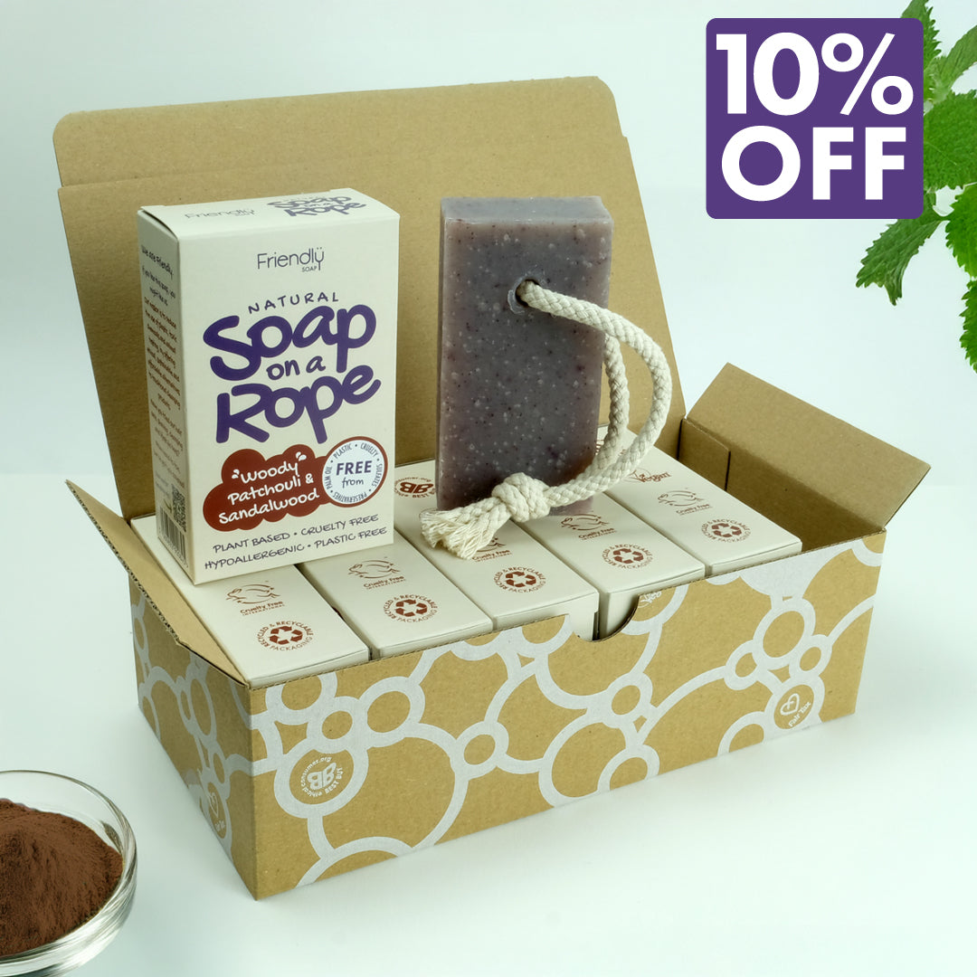 6 Pack - Natural Soap On A Rope - 'Woody' Patchouli & Sandalwood 6 x 125g