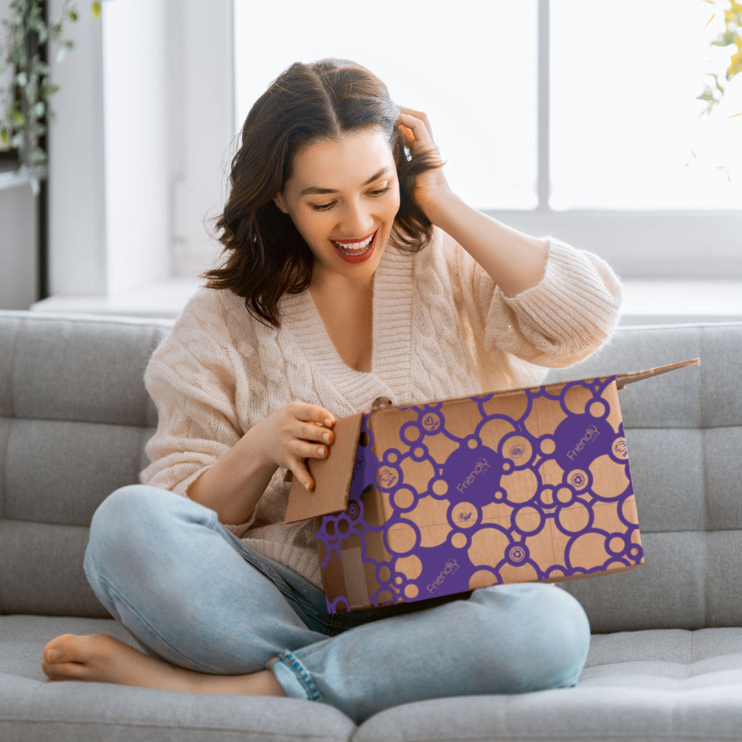 friendly soap subscriber opening her delivery