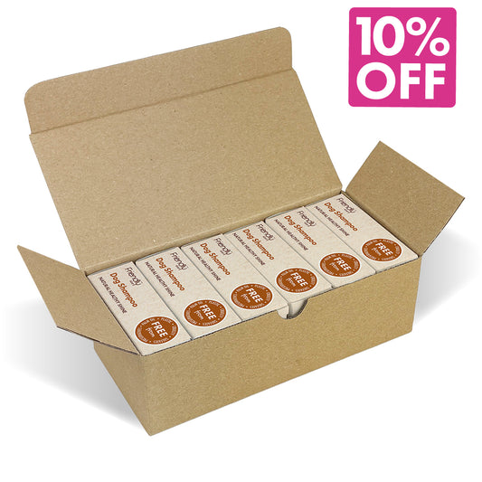 Open craft card box with 6 bars of Friendly Dog Shampoo - 10% OFF 