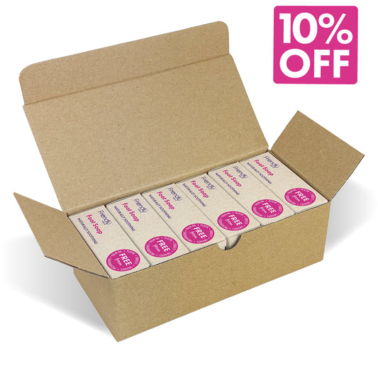 Open craft card box with 6 bars of Friendly Foot Soap - 10% OFF 