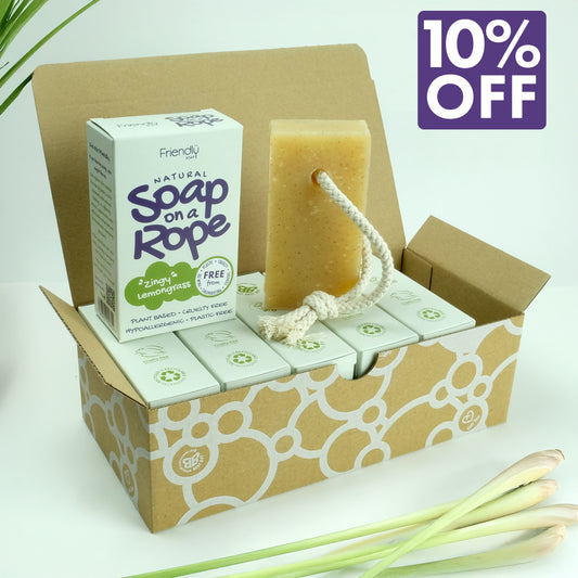 box of six lemongrass natural soap on a rope with 10% OFF flash