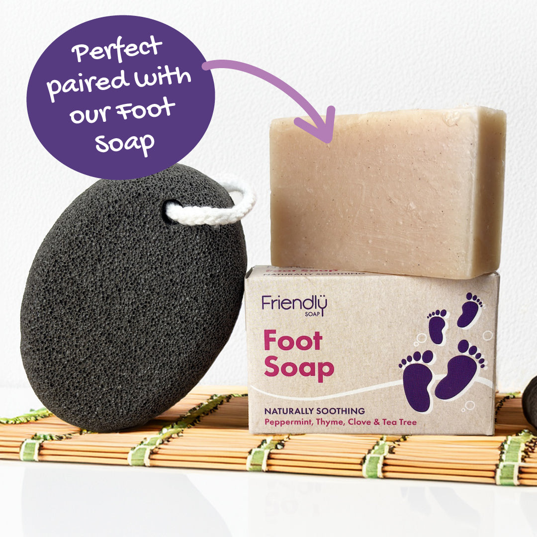 pumice stone paired with friendly foot soap in a spa environment