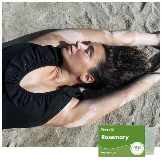 woman relaxing on sand - friendly soap