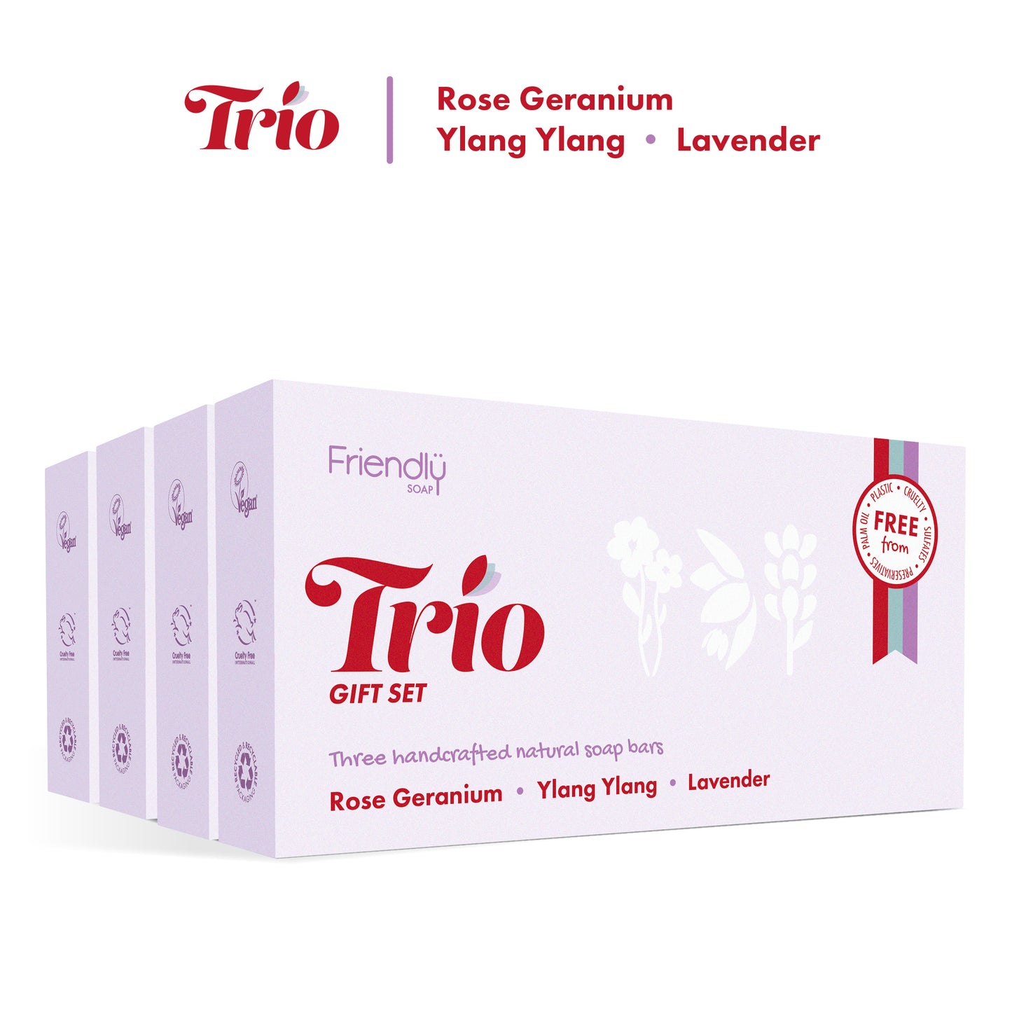 4 Pack - Trio Gift Sets - Rose Geranium, Ylang Ylang, Lavender