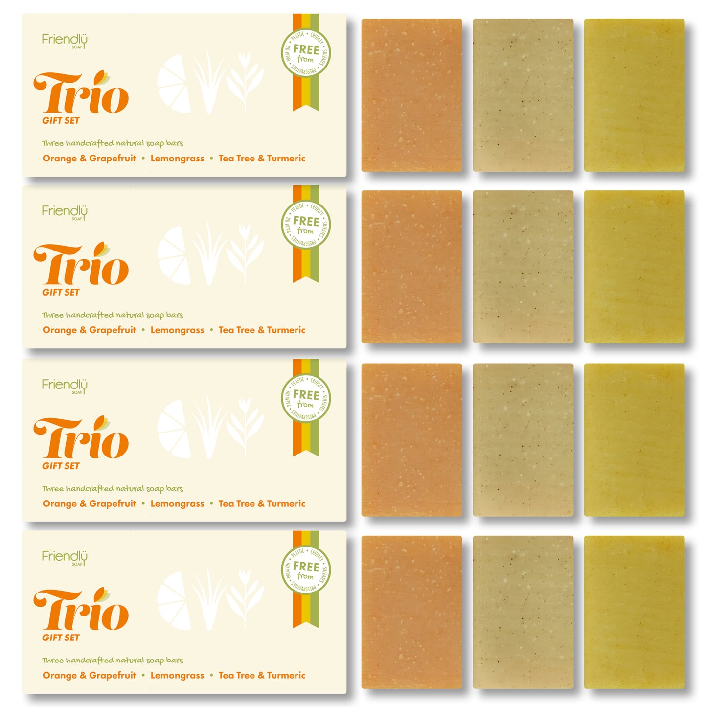 4 Pack - Trio Gift Sets - Orange & Grapefruit, Lemongrass, Tea Tree & Turmeric