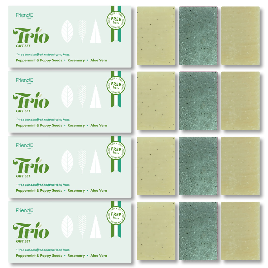 4 Pack - Trio Gift Sets - Peppermint & Poppy Seeds, Rosemary, Aloe Vera