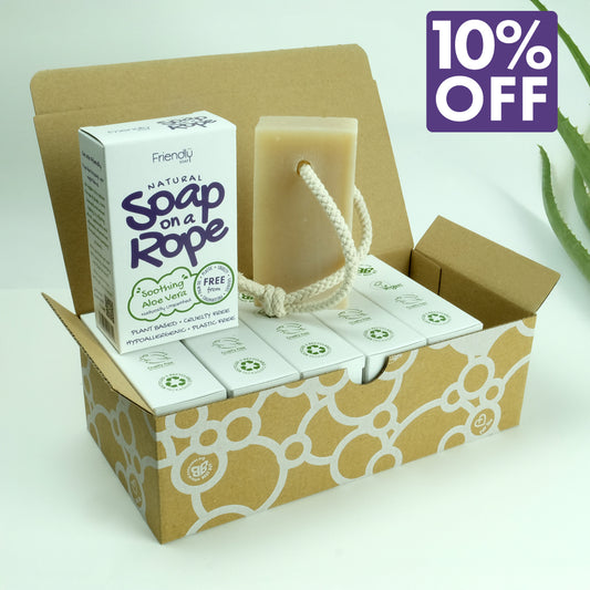 box of six aloe vera natural soap on a rope bars with 10% OFF flash