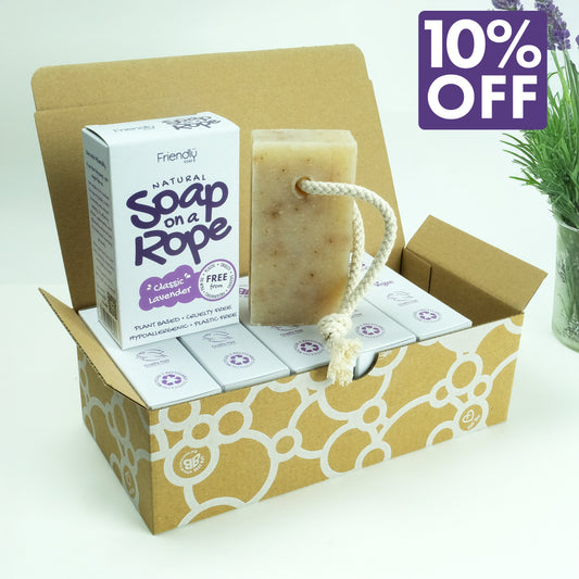 box of six lavender soap on a rope bars with 10% off flash